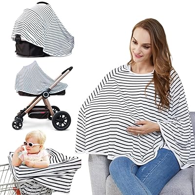 Baby Nursing Cover &amp; Nursing Poncho - Multi Use Cover for Baby Car Seat Canopy, Shopping Cart Cover, Stroller Cover, 360&deg; Full Privacy Breastfeeding Protection, Baby Shower Gifts for Boy&amp;Girl