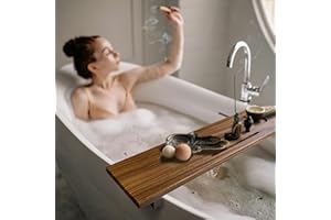 Graceware Solid Walnut Bathtub Tray Wood, Large Bath Caddy Tray for Tub (35"x9"x2.5"), Anti-Tipping Bath Table for Tub, Luxur