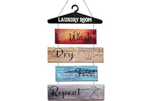 Ugotit Rustic Laundry Room Decor, Laundry Room Pictures Wall Decor, Wooden Wall Art with Hanging Rope, Vintage Rustic Wash Dr