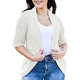 Loxdonz Women's Short Sleeve Crochet Knitted Bolero Shrug Cardigan Cropped Sweater