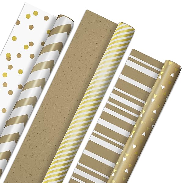 HALLMARK WHITE AND GOLD WRAPPING PAPER ROLLS FOR...