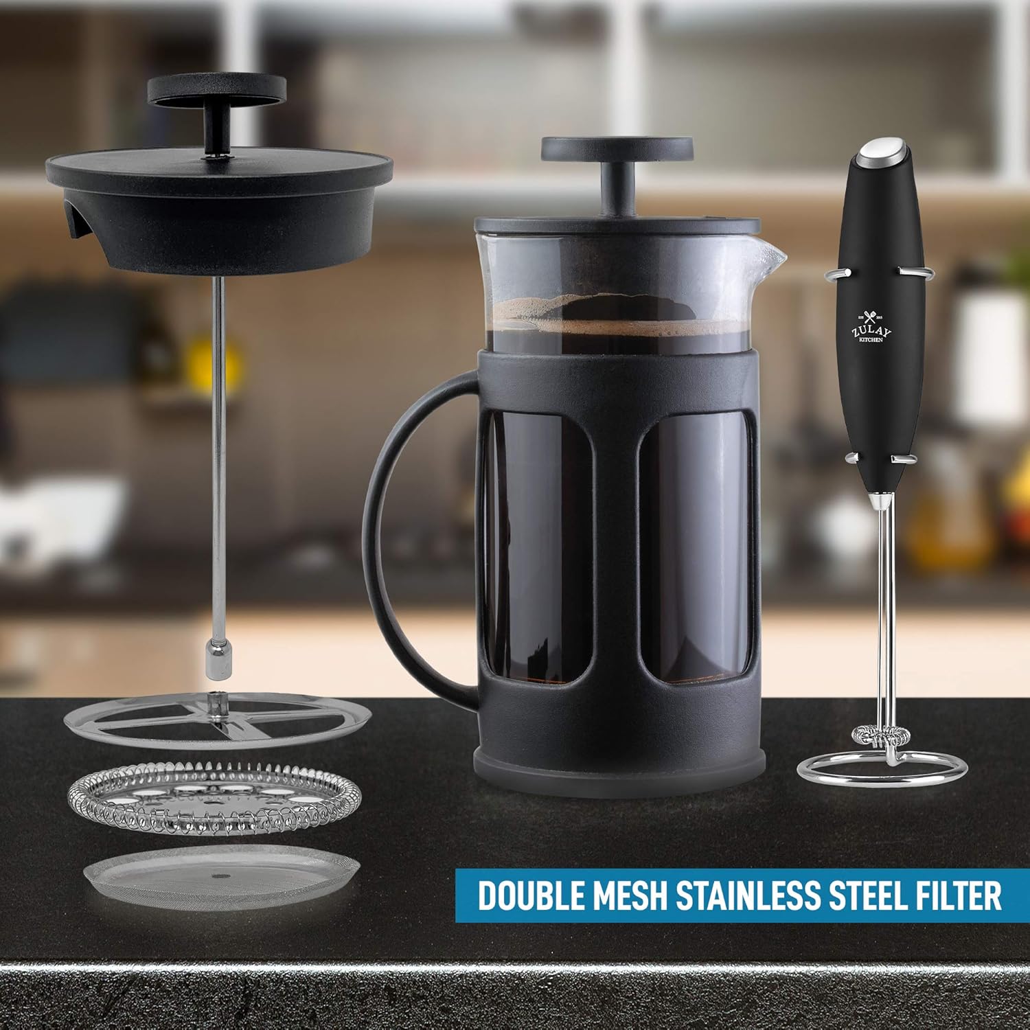 8 Cups, 34 oz Zulay Premium French Press Coffee Pot and Milk Frother