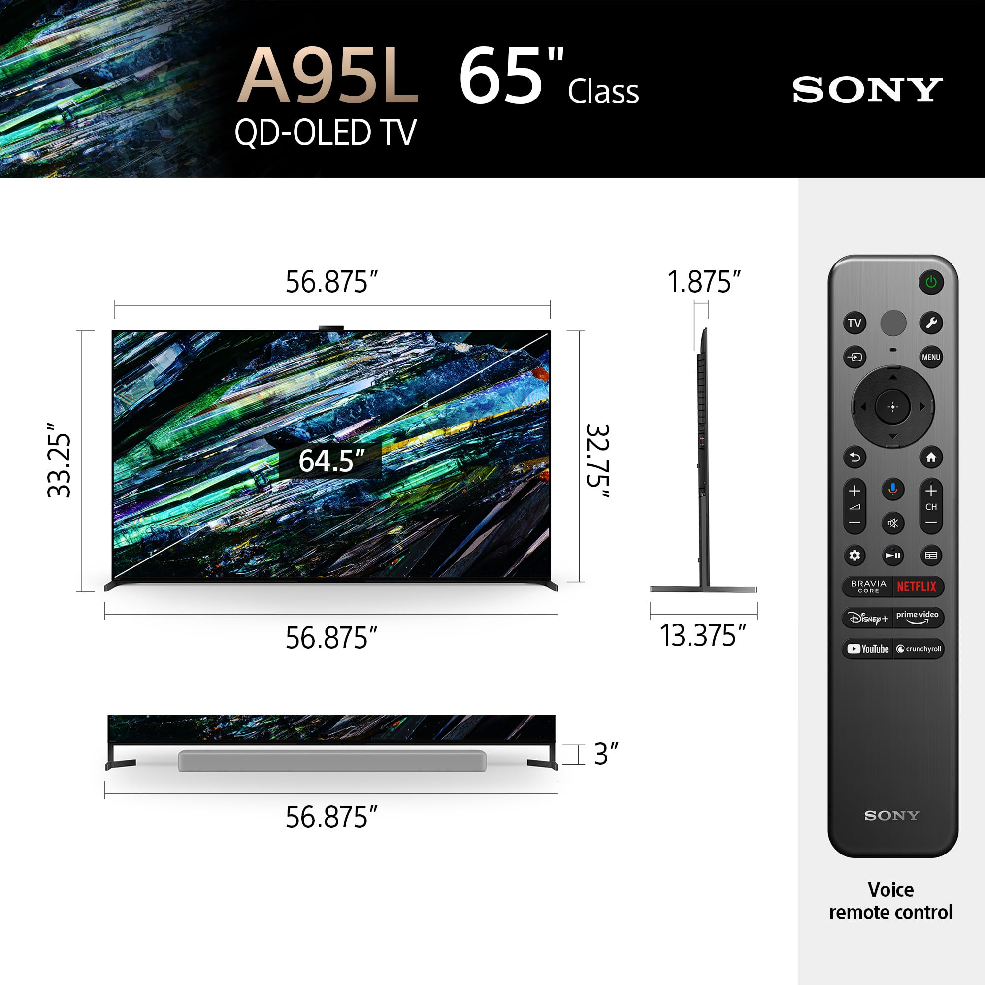 Sony QD-OLED 65 inch BRAVIA XR A95L Series 4K Ultra HD TV: Smart Google TV with Dolby Vision HDR and Exclusive Gaming Features for The PlayStation® 5 XR65A95L- Latest Model,Black