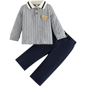 Jecson Baby Boy Clothes 2-Piece Polo Shirt and Pants Set Bear Outfit 6M-3Y | Soft, skin-friendly 2-piece set with a gently st