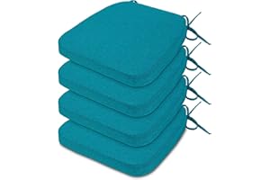Millsilo D-Shaped Chair Cushions for Dining Chairs with Ties and Removable Cover, 2" Thick Dining Kitchen Chair Pads, Indoor Dining Room Non-Slip Backing Seat Cushions Set of 4, 16.5" x 16.2",Teal