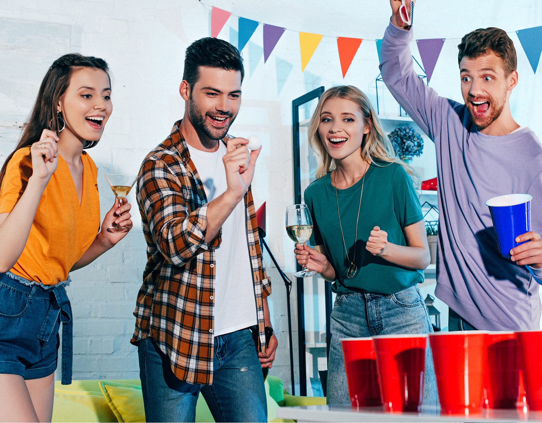 Popolic Pool Pong Game 150x75cm - Aufblasbare Luftmatratze mit Getränkehalter für Pool, Inklusive 24 Bechern und 2 Bällen, Schwimmring Erwachsene für Wasserspaß im Sommer 8