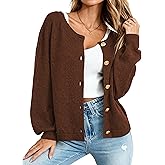 MASCOMODA Fall Long Sleeve Oversized Cardigan Sweaters for Women Trendy Short Open Front Gold Button Up Sweater Jackets