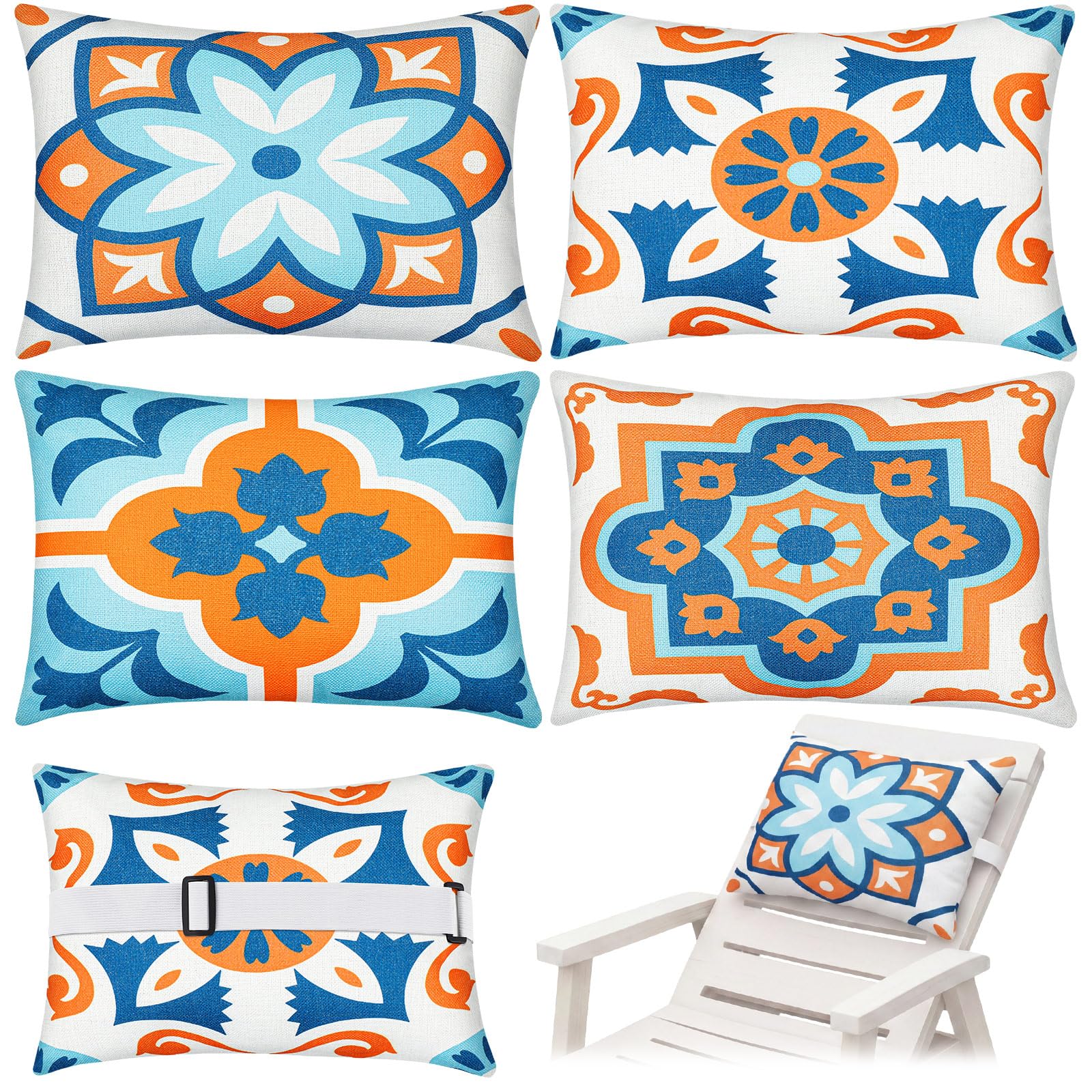juexica 4 pcs chaise lounge headrest pillow, 16 x 11'', decorative outdoor patio neck headrest pillo