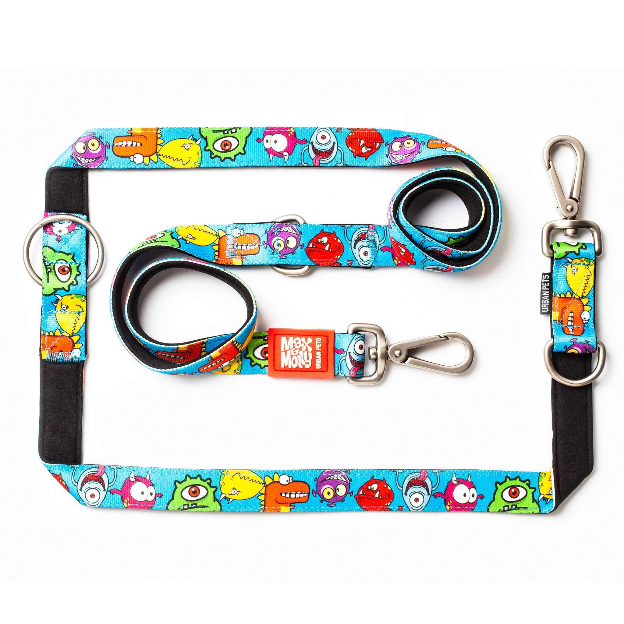 Max & Molly Multifunctional Dog Lead 2 m with 2 Carabiners, Little Monsters/M Shoulder Lead Padded, Safe & Flexible - Comfort for Your Faithful Companion