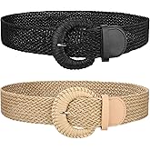 JASGOOD 2 Pack Women Woven Waist Belt for Dress Boho Rattan Belt Wide Braided Belt with Round Buckle