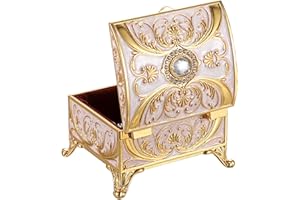 GUSHBIN Small Jewelry Box Treasure Box Vinatge Enamel Trinket Organzier Hand Painted Jewelry Chest Case Golded Metal Jewelry Keepsake Box for Earrings Rings Gift for Christmas Wedding,Beige