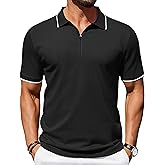 Cotrasen Mens Zipper Polo Shirts Short Sleeve Dual Tipped Collar Golf Shirts Fashion Textured Slim Fit T-Shirts