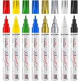 Overseas 8 Colors Oil Based Paint Markers, Fine Tip Permanent Paint Pens | 0.9mm Fine Nib, Waterproof, Quick Dry, Fade Resistant, Assorted Colors Markers for Metal, Rubber, Glass, Wood, Leather, Rock