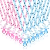 Junkin 60 Piece Baby Shower Pacifiers Necklace Charm,Pink, Blue | Acrylic Pacifiers Necklace, Baby Shower Party Favors, Decorations, Necklace Game, Women Style, Gender Reveal Table Scatter