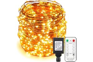 ER CHEN 165ft Led String Lights,500 Led Starry Lights on 50M Copper Wire String Lights + Power Adapter + Remote Control(Warm 