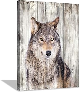Hardy Gallery Gray Wolf Wall Art Print: Wild Animal Artwork Painting Picture on Canvas for Living Room Decor (24'' x 18'')