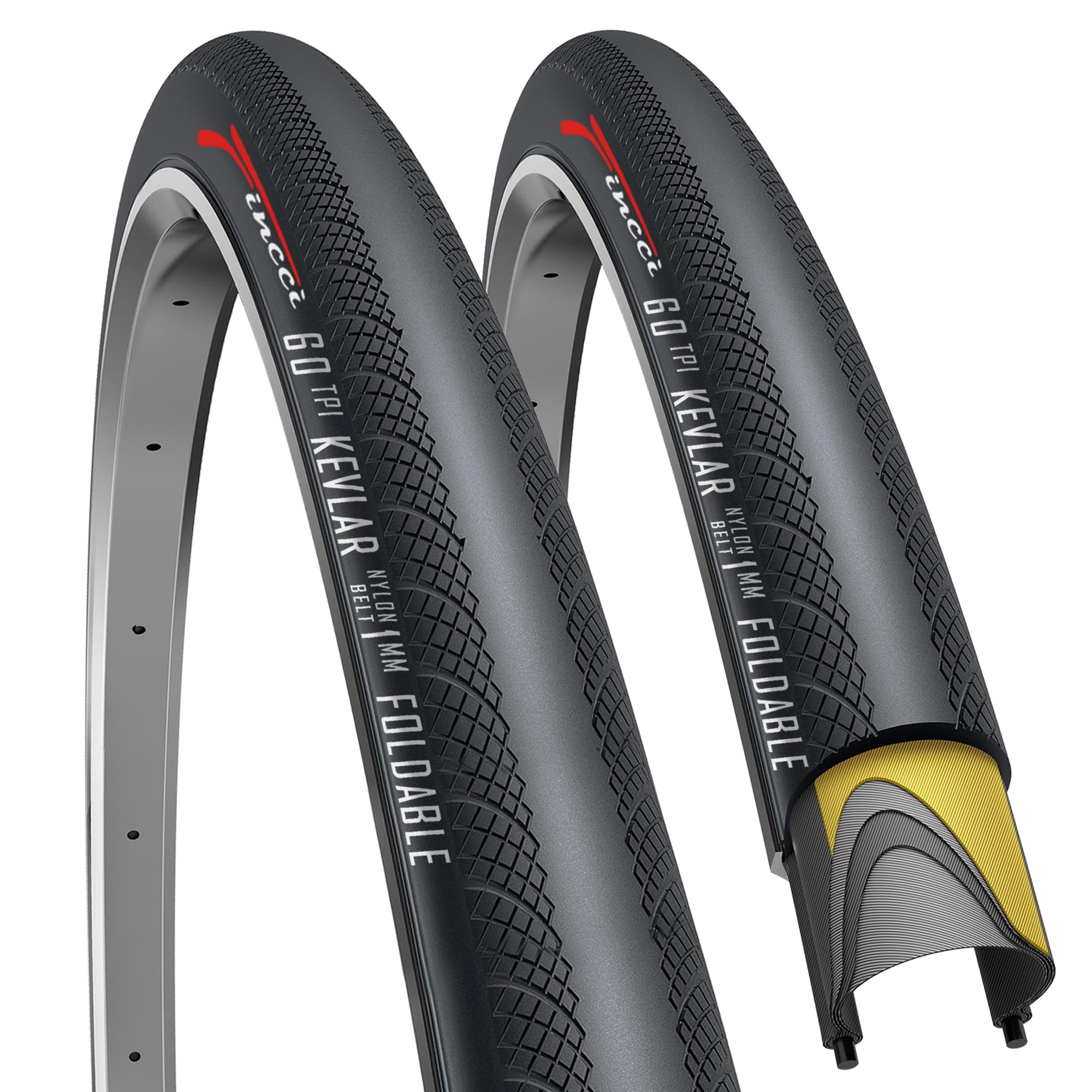 Fincci Pair 700x28c Tyres 28-622 ETRTO 60TPI with 1mm Antipuncture Protection 700x28 Bike Tyre for Cycle Race Road Racing Touring Bicycle (Pack of 2)