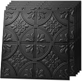 Art3d 12-Pack Waterproof Drop Relief Ceiling Tiles, 24 x 24 in, Star Black | PVC, Water Resistant, Shatterproof, Fade-Resistant, Compatible with Grid System, Versatile for Living Room, Bedroom &amp; Office