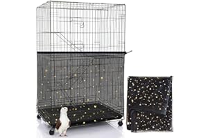 LYMOI Bird Cage Seed Catcher, 60-118'' Large Bird Cages Cover, 31.5'' H Adjustable Nylon Bird Cage Mesh Net, Soft Airy Bird Cage Skirt Guard Accessories for Parrot Parakeet Macaw (Black)
