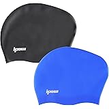 2 Stück Silikon Badekappen Mit Ripstop - Rutschfeste Schwimmkappen Für Langes Haar