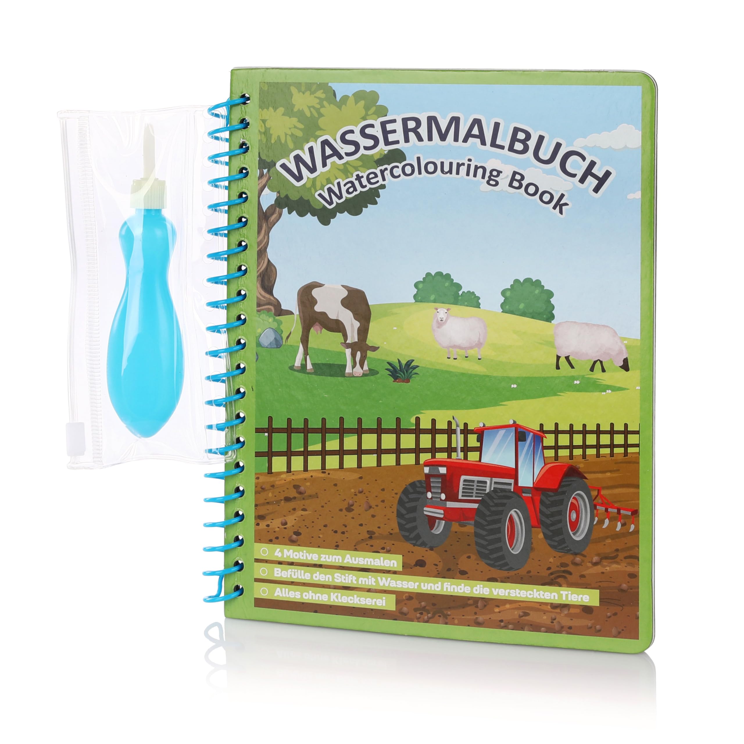 CraftWerk Water Colouring Book Farm - Colouring Pad with Refillable Water Colouring Pen - Activity for on the Go in the Car, Plane or Train