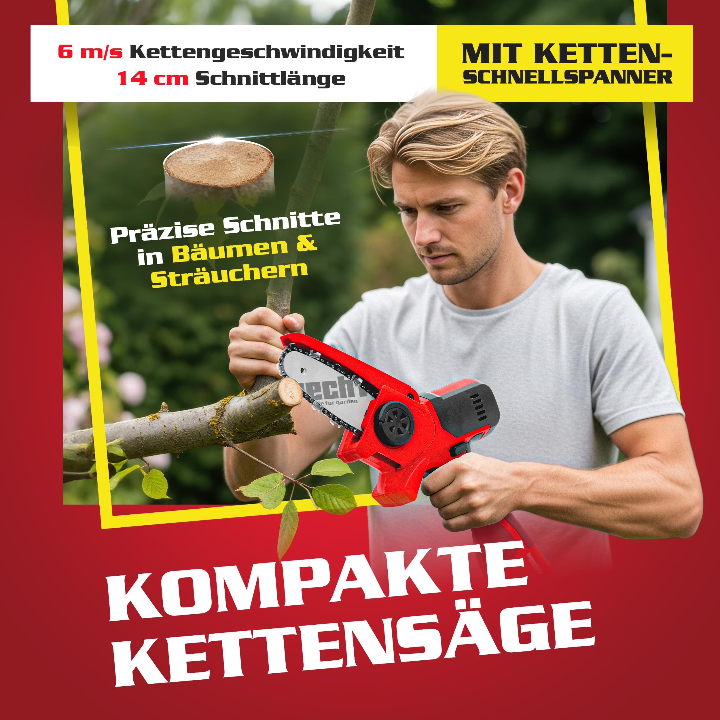 HECHT Akku Astschere 32 mm und Mini Kettensäge 14 cm 2 Akkus 5