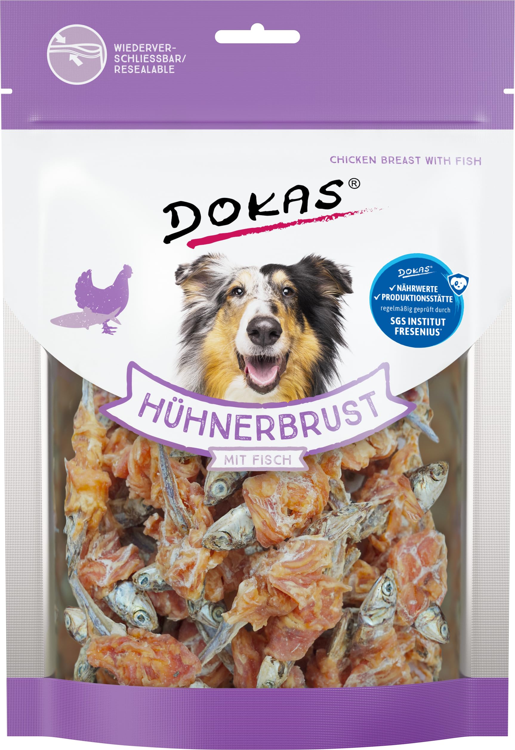 DOKAS Grain Free Premium Snack with Chicken Breast & Fish for Dogs - Ideal for in Between.