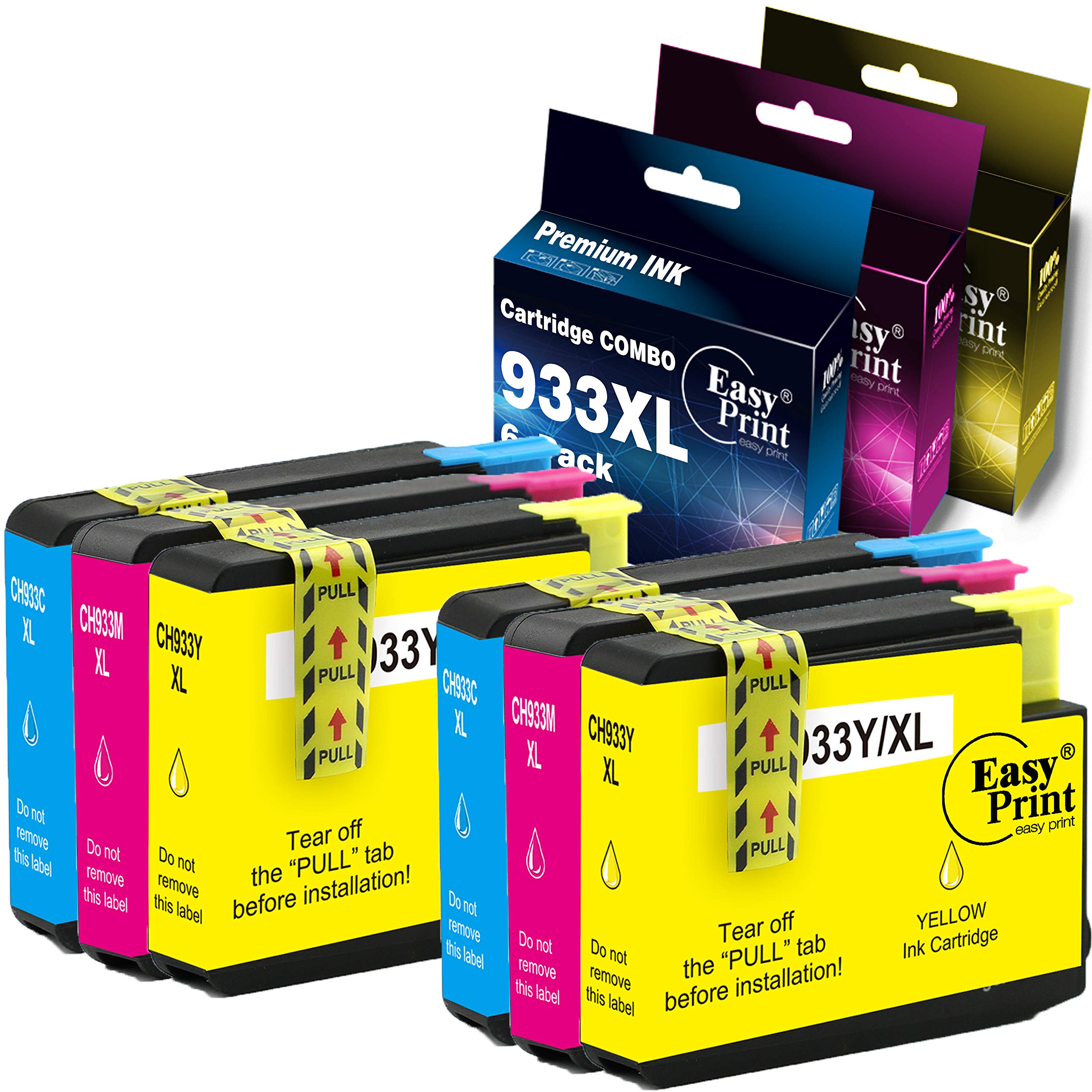 Photo 1 of EASYPRINT Compatible (6-Pack, 2X Cyan, 2X Magenta, 2X Yellow) 932XL 933XL Ink Cartridges 932, 933 Work with HP Officejet 6600, Officejet 6700, Officejet 7612, Officejet 7610 Printer