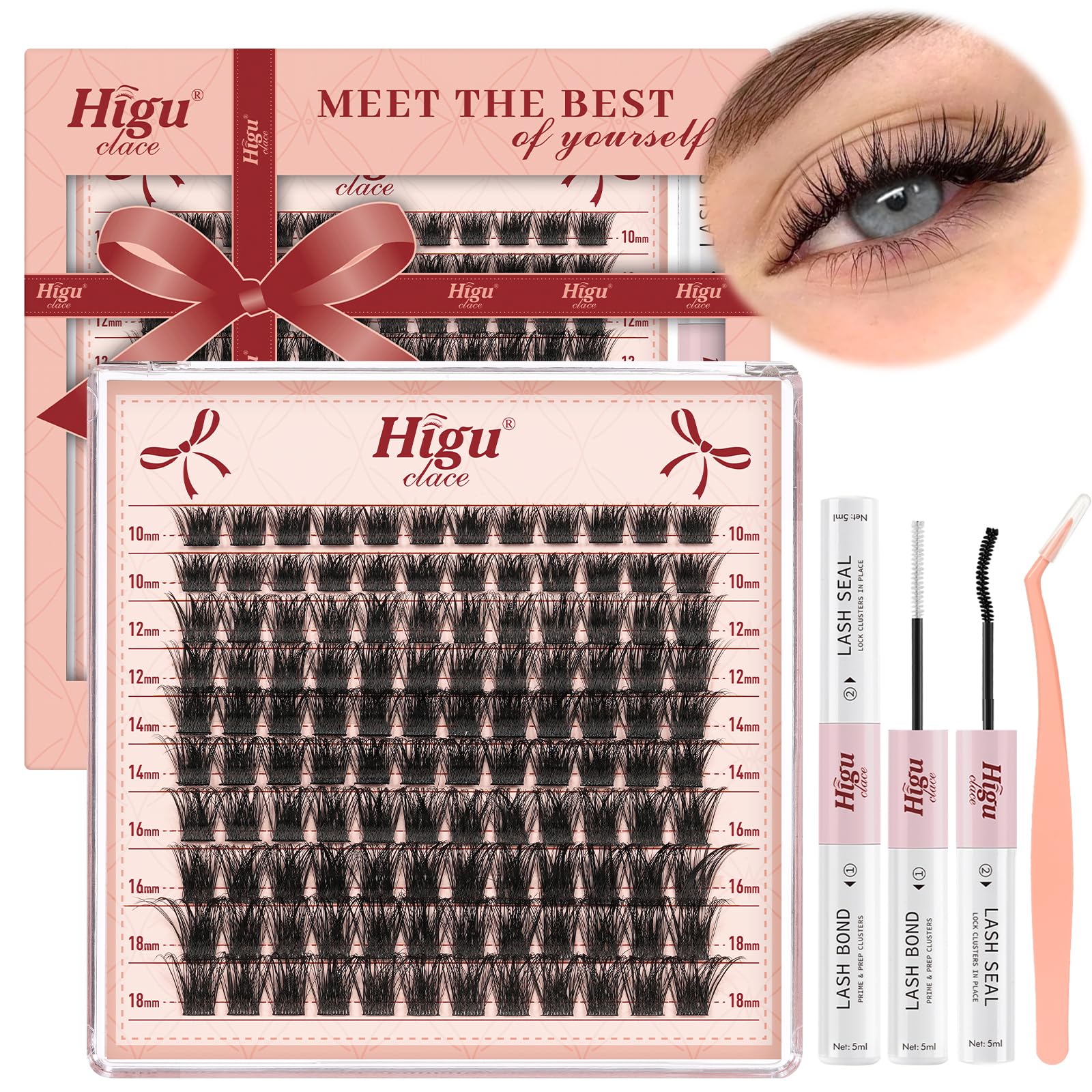 Wispy-Lashes-Cluster Kit 10-18mm, Higu clace Natural-eyelashes Cluster Kit D curl, Individual-Lashes Kit with Lash Bond and Seal and Tweezers, DIY Eyelash Extensions Kit at Home(SLENDER02 10-18MM） — image 1