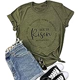 He is Risen Shirt Women Jesus Christian Easter Letter Print T-Shirt Easter Sunday Short Sleeve Tee Top