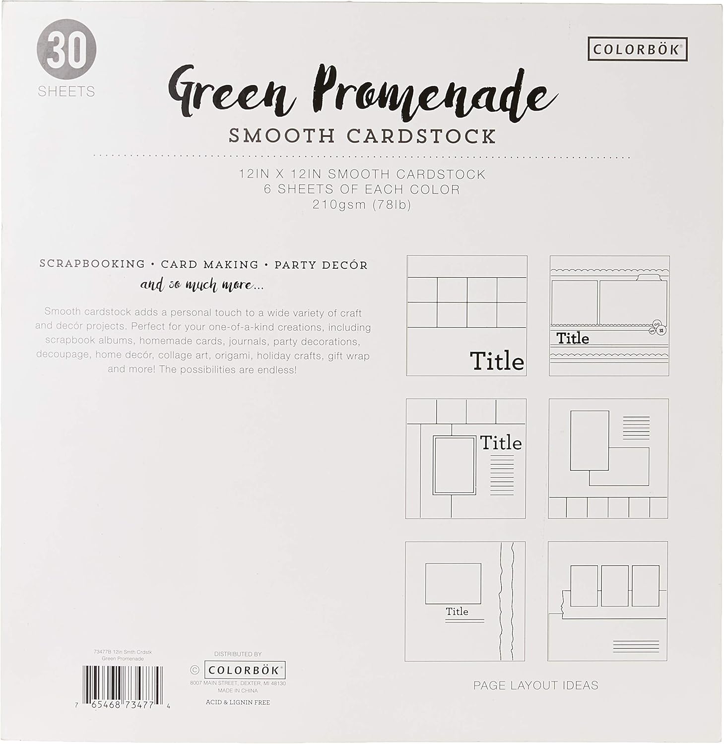 ColorBok 73477B Smooth Cardstock Paper Pad Green Promenade, 12" x 12"