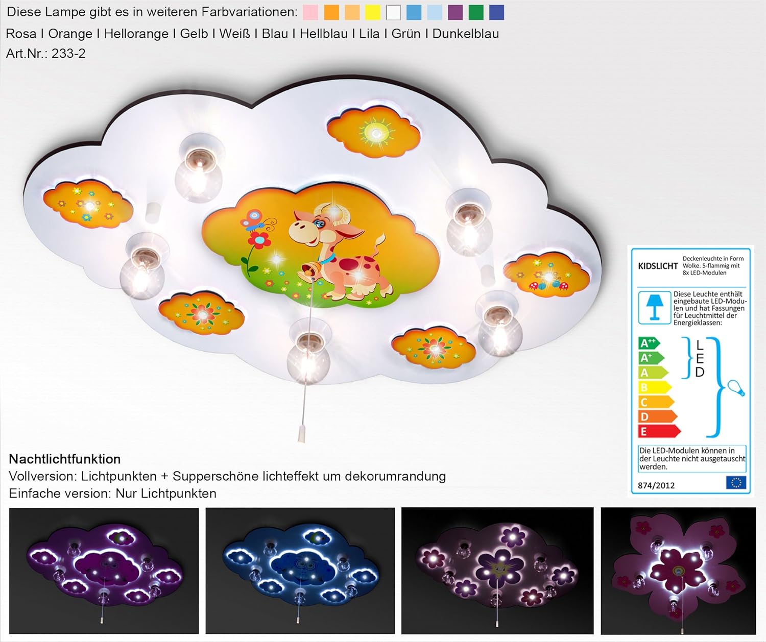 Children S Led Night Light Ceiling Light Cloud 233 2 Lamp White