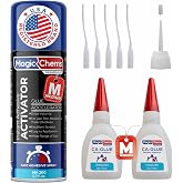 Magic Chems CA Glue with Activator, Cyanoacrylate Adhesive, Acrylic, 1 Pack | for 3D Printing; Strong Bond; 2 x 0.8 oz Glue + 1 x 6.7 fl oz Activator; Super Glue, Accelerator Set, Kit