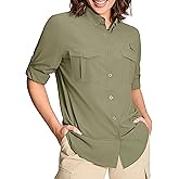 MAGCOMSEN Women's UPF 50+ Long Sleeve Fishing Shirts UV Sun Protection Quick Dry Button Down Safari Hiking Travel Shirts