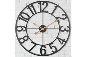 Mofine Outdoor Clocks for Patio, Large Outdoor Pool Clock, Vintage Metal Outdoor Clock Silent Battery Operated, European Industrial Skeleton Wall Clock for Backyard/Garden/Fence, 24 in