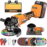 Cordless Angle Grinder Compatible for Dewalt 20V Max Battery, 3 Variable Speed, Brushless Motor with LED, Power Angle Grinder Tool Stand, Flap Disc Grinding,1x 4.0Ah Battery& Fast Charger, Orange
