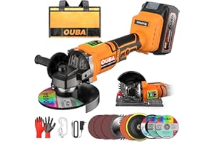 OUBA Cordless Angle Grinder Compatible for Dewalt 20V Max Battery, 3 Variable Speed, Brushless Motor with LED, Power Angle Grinder Tool Stand, Flap Disc Grinding,1x 4.0Ah Battery& Fast Charger, Orange