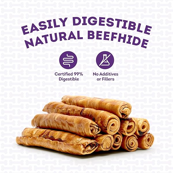 TREATLY USA BEEFHIDE ROLLS 8-9″ DOG CHEW TREATS – PEANUT BUTTER FLAVOR, 15 COUNT/1 PACK