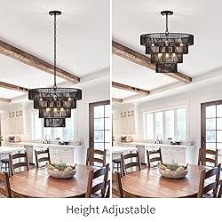 YOMECOO Black Rattan Chandelier Vintage Farmhouse
