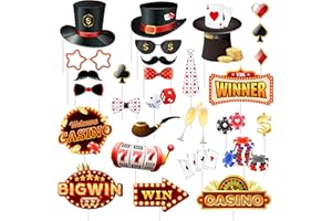 Casino Photo Booth Props, 28 Pcs Casino Night Photo Booth Props for Las Vegas Party Decorations