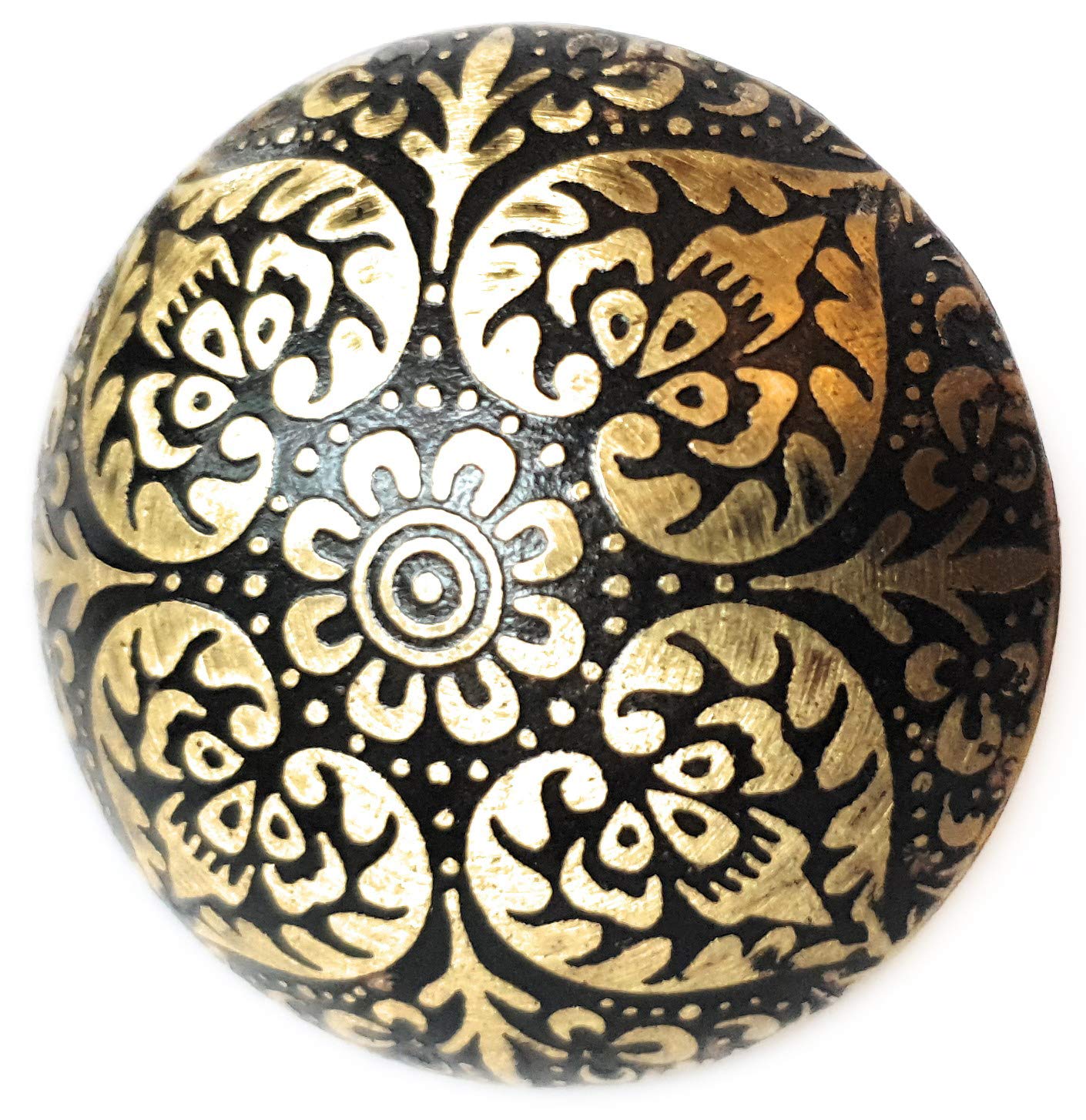 French Furniture Fittings Set of 6 Black Brass Design Knobs Kitchen Cabinet Pulls for Cupboard Doors, Drawer Handles - Easy Install Vintage Shabby Chic 38mm Diameter - Round