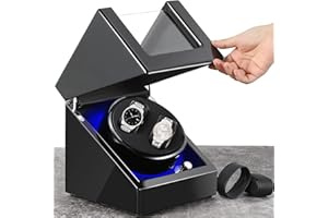 NEWTRY Automatic Watch Winder Double Watches Winder Boxes with Blue Light Quiet Motor for Watches Display Gift AC Adapter or Battery Powered for Men and Women Gifts Black