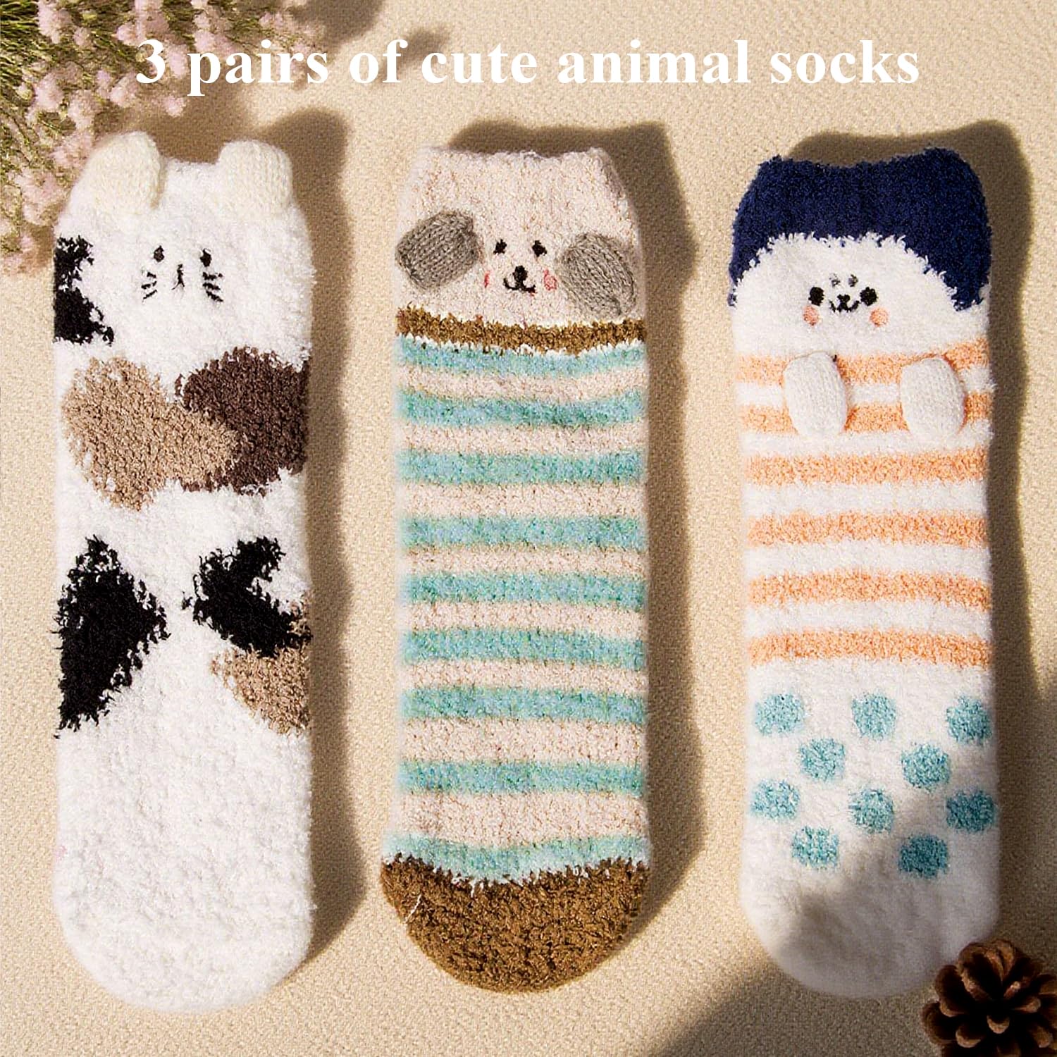 Loritta 3 Pairs Womens Fuzzy Socks Winter Warm Fluffy Soft Slipper Home Sleeping Cute Animal Socks