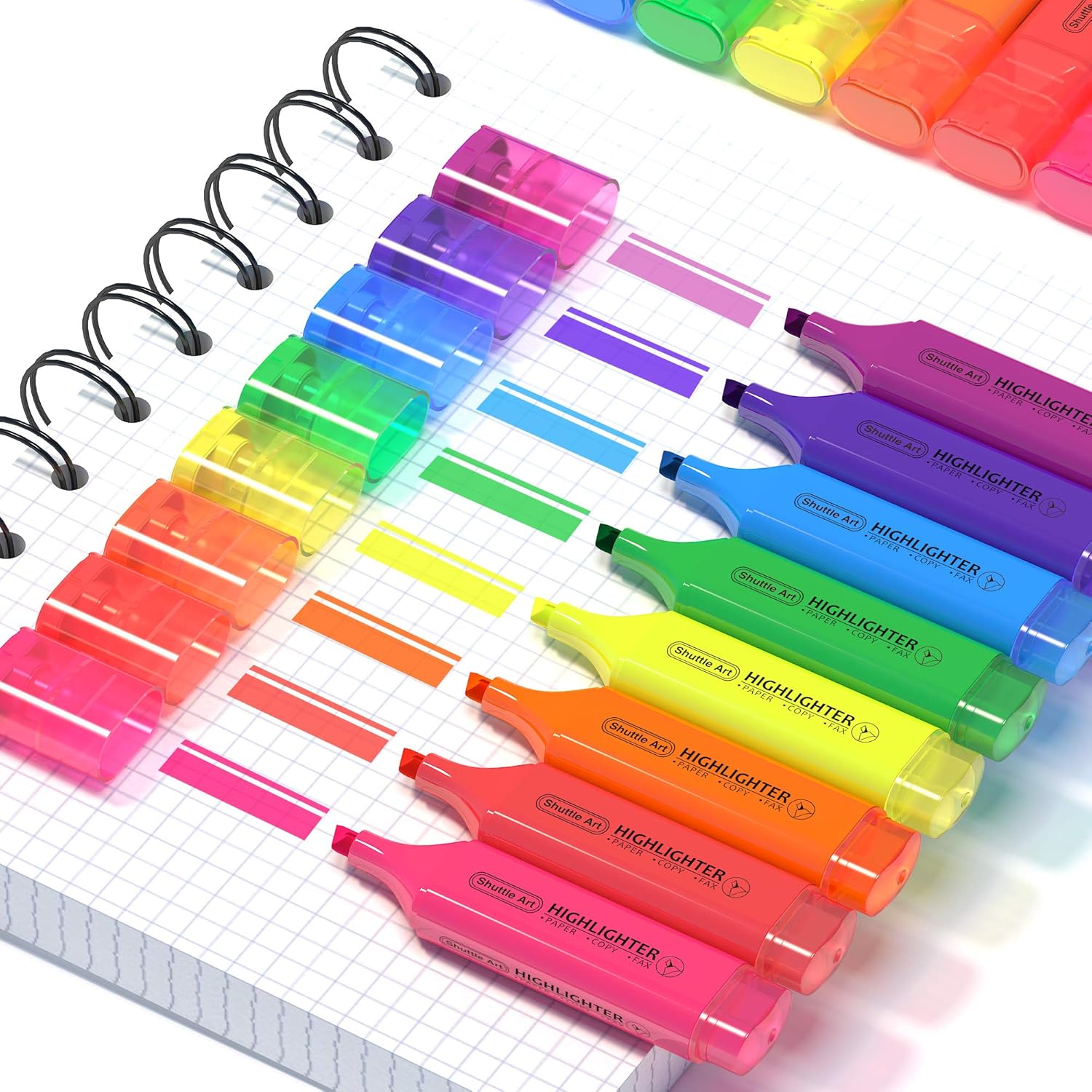Highlighters, Shuttle Art 8 Assorted Colors Highlighter Pens, Chisel Tip Dry-Quickly Non-Toxic Highlighter Markers for Adults Kids Highlighting in the Home School Office : Office Products