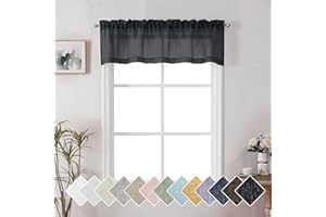 Lecloud Doris Black Curtain Sheer Valance 14 Inches Length，Semi Sheer Bedroom Valance Curtains Small Window, Kitchen Curtain Valance for Living Room Window Curtains Slub Dual Rod Pockets, 60x14 Inch