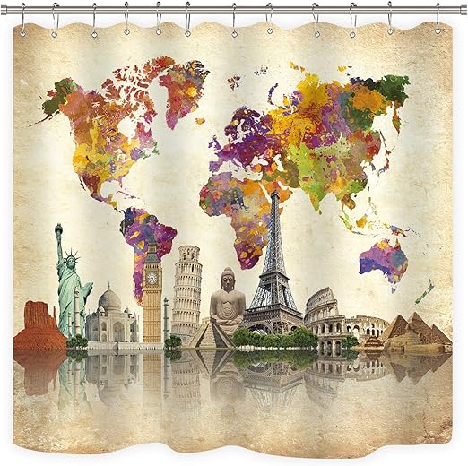Amazon Com Riyidecor Vintage World Map Shower Curtain Wanderlust