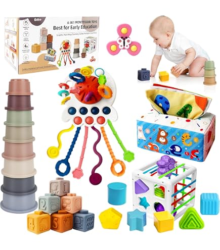 Jouets en bois Montessori pour enfants de 1 an, jouet marteau avec xylophone et jeu de pêche, jouet rampe de voiture, blocs à empiler et trieur de formes - Jouets en bois