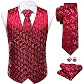 Barry.Wang Mens Red/Green Christmas Suit Vest Holiday Xmas Waistcoat Tie Set Party Tuxedo