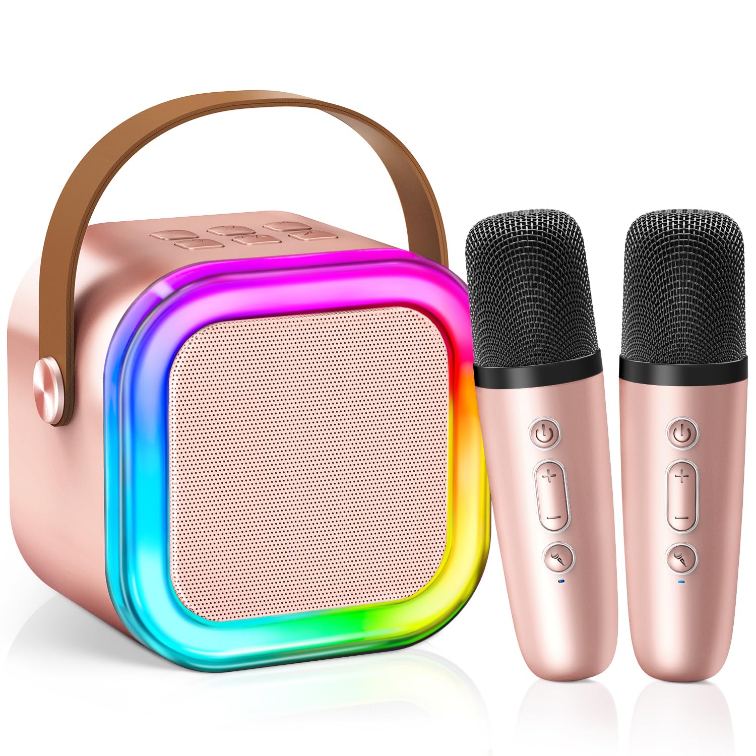Photo 1 of ?2025 Newest? Mini Karaoke Machine for Kids Girls & Boys - Portable Bluetooth Speaker with 2 Wireless Microphones - Kids Birthday Gifts for Ages 4-10 - Kids' Instrument Accessories - Rose Gold