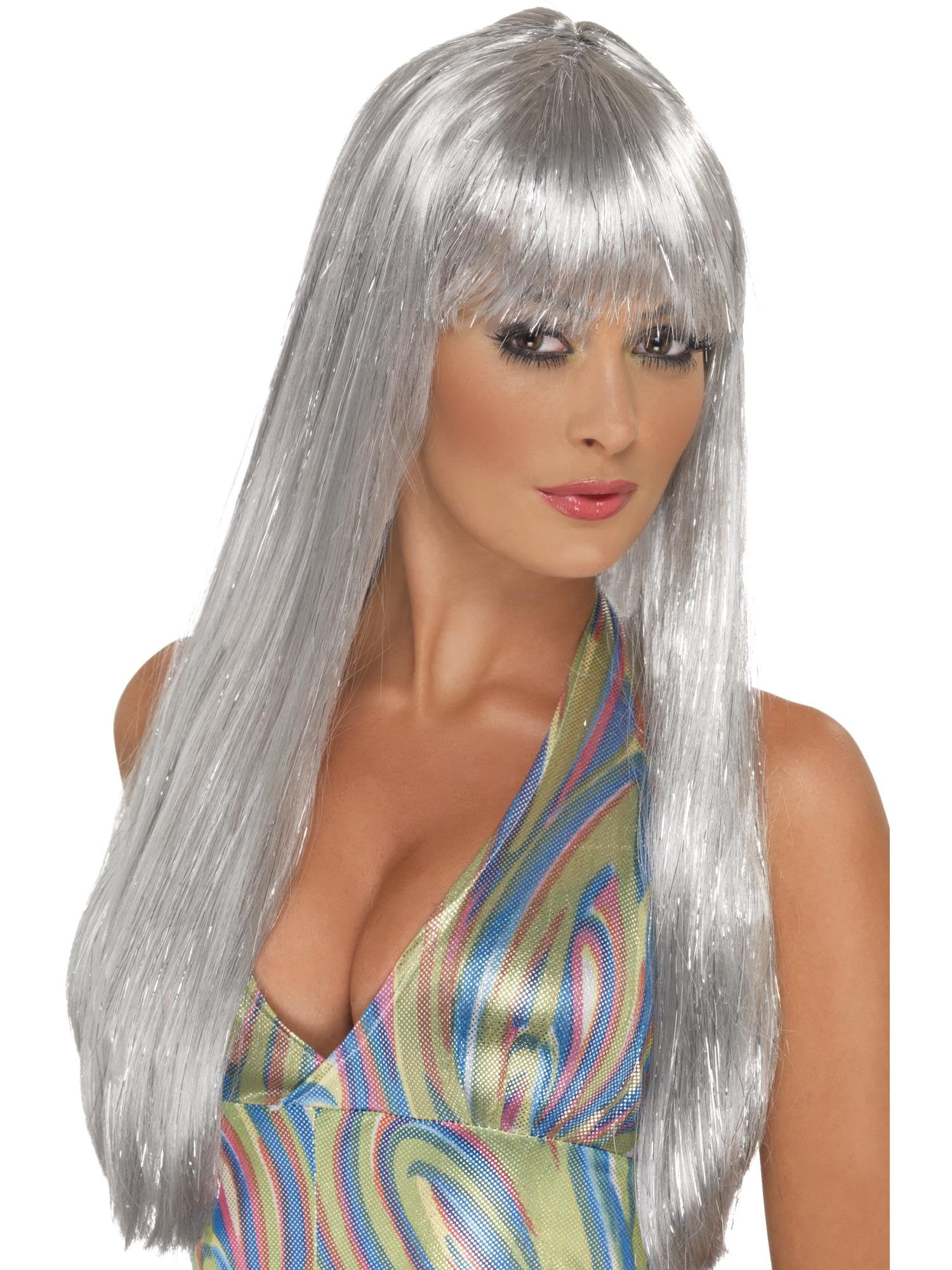 Photo 1 of Smiffys Glitter Disco Wig, Silver, One Size